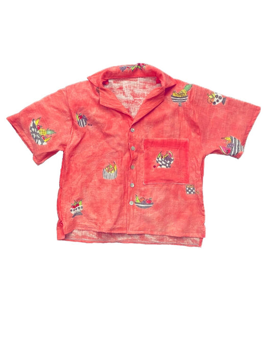 Coral Fruit Basket Button Down M/L