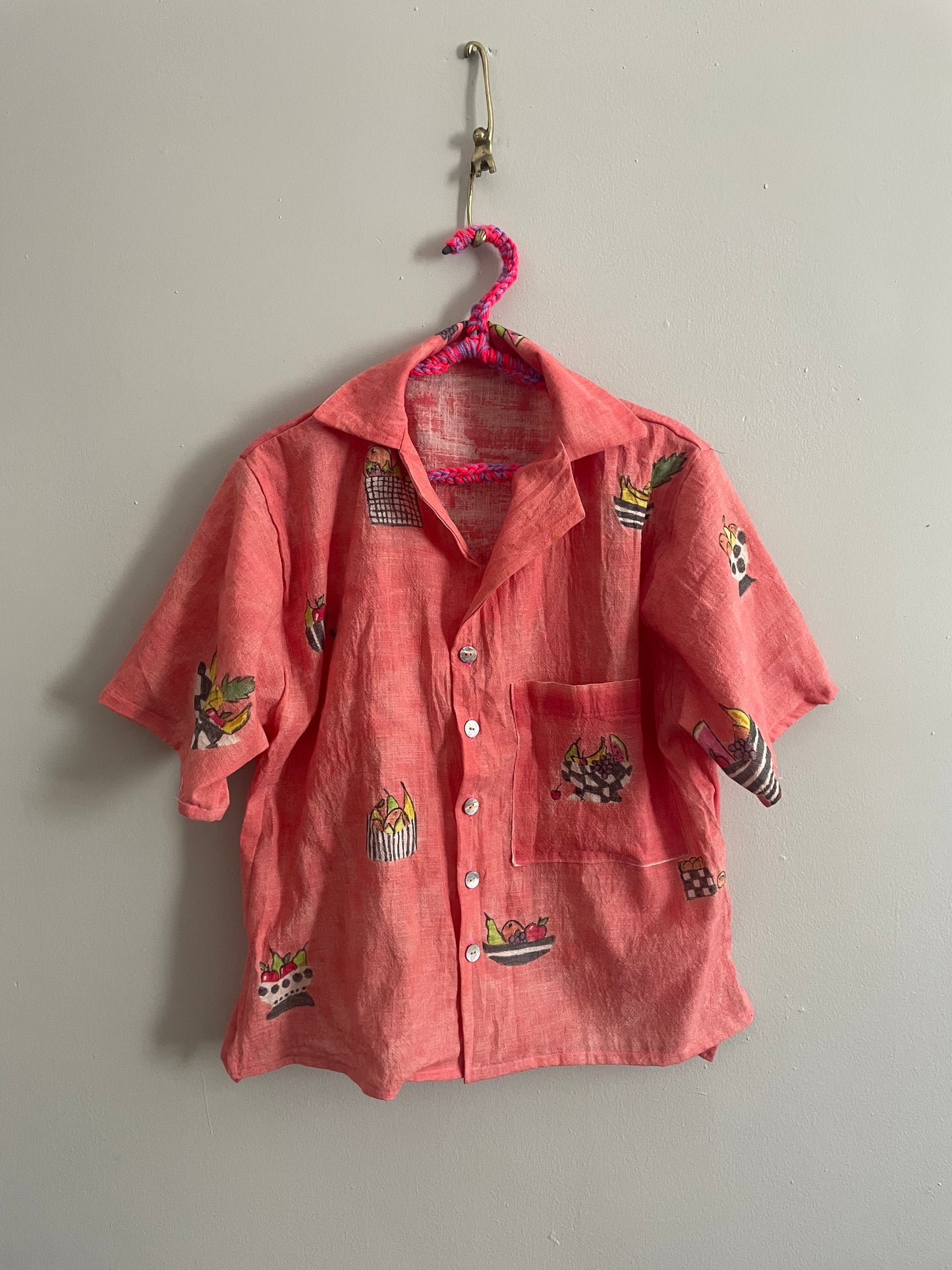 Coral Fruit Basket Button Down M/L
