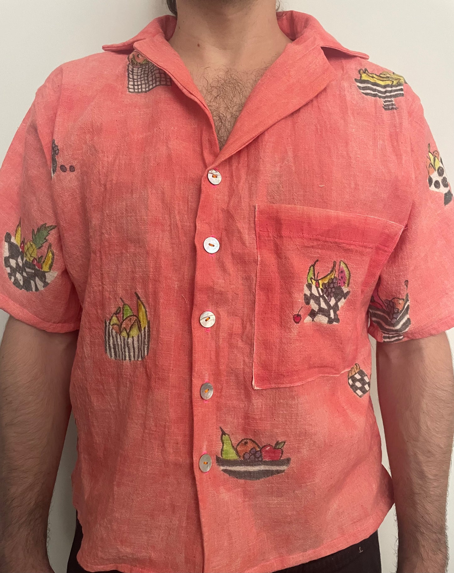 Coral Fruit Basket Button Down M/L