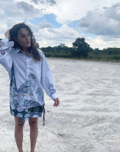 Rats Attack Pigeons Upcycled Button Down Shirt S/M/L oversized