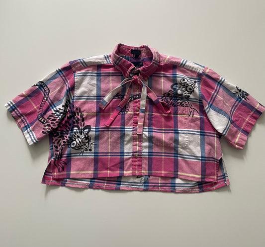 Pink Rats Cropped Upcycled button down Fits S/M
