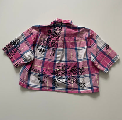 Pink Rats Cropped Upcycled button down Fits S/M