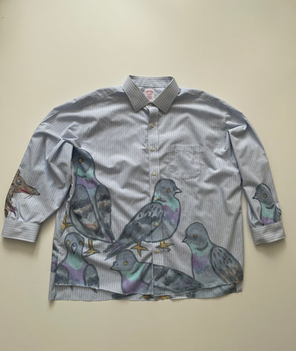 Rats Attack Pigeons Upcycled Button Down Shirt S/M/L oversized