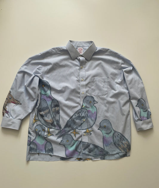 Rats Attack Pigeons Upcycled Button Down Shirt S/M/L oversized